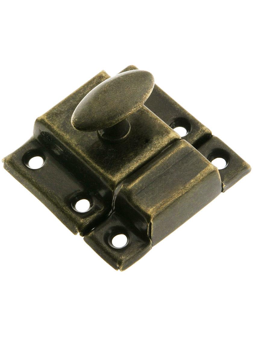 Small Pressed Steel Cabinet Latch With Plated Finish in Antique Brass.